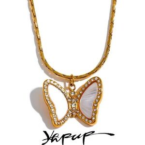 Delicate Stainless Steel Natural Shell Butterfly Cast Necklace 17”